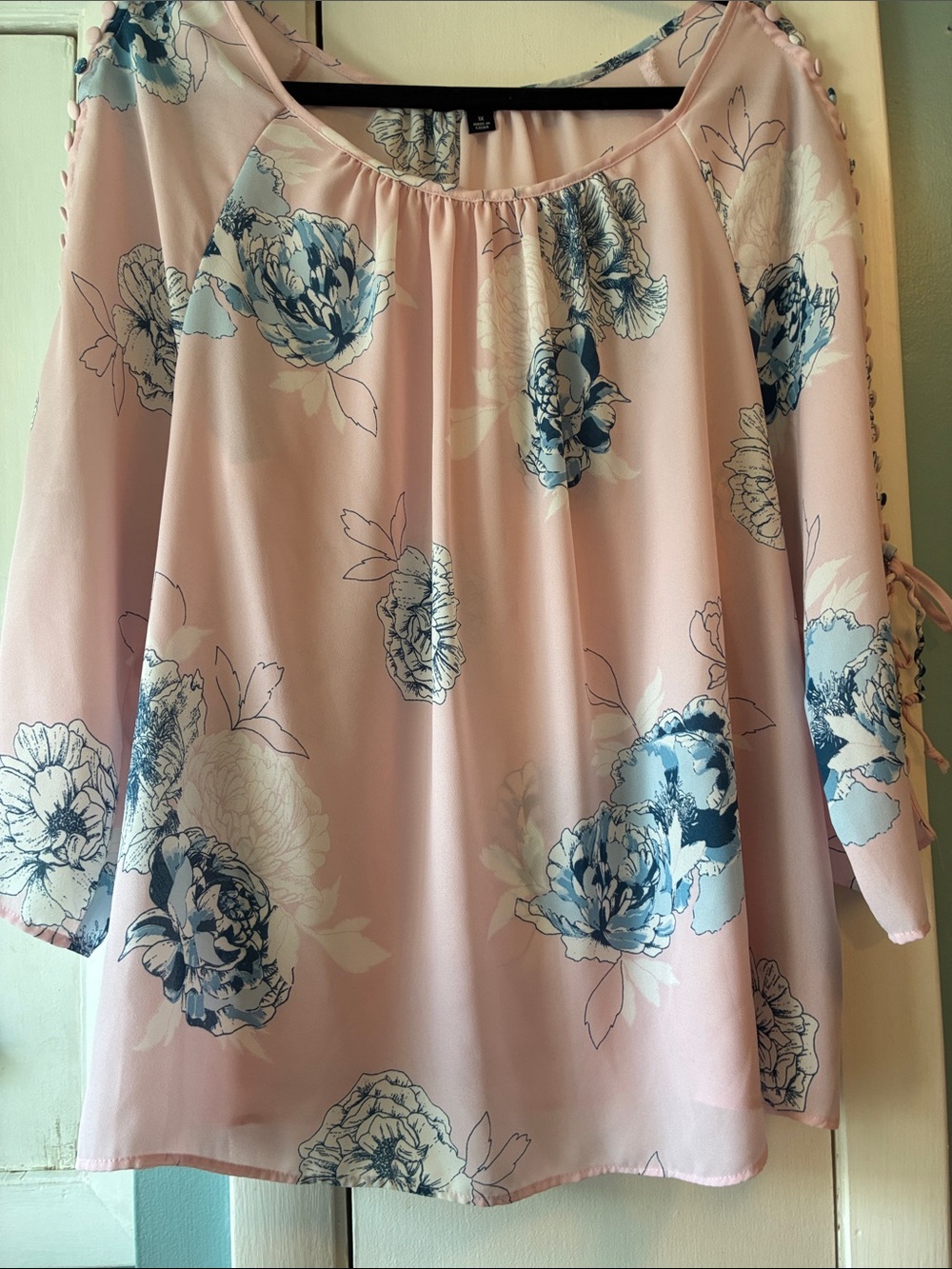 Zac & Rachel Pink Blouse with Blue Floral Print